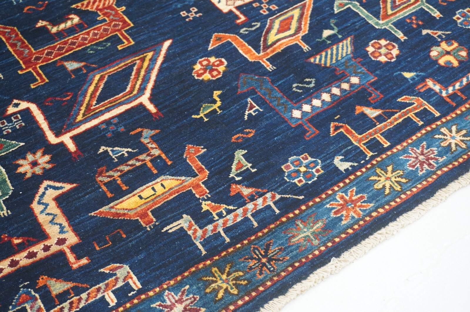 3 x 5 ft Navy Blue Animal Gabbeh Afghan Fine Hand Knotted Wool Tribal Area Rug
