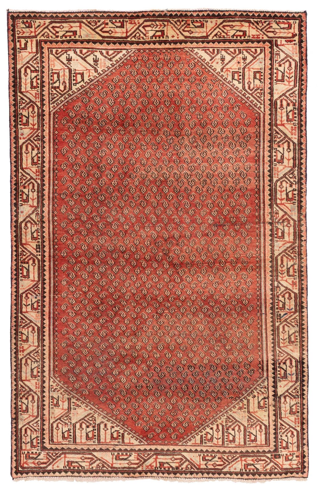 Vintage Hand-Knotted Area Rug 4’2″ x 6’8″ Traditional Wool Carpet