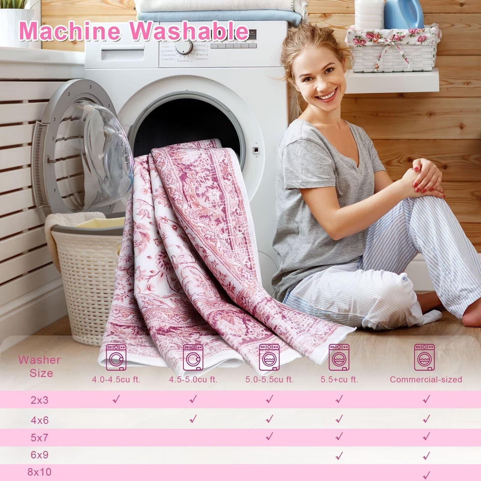 5×7 Bright Pink Area Rug for Living Room, Machine Washable Rugs with Non-Slip…
