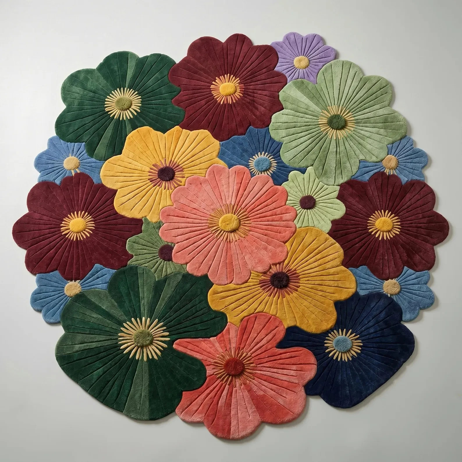 Handmade Tufted Floral Area Rug, Oversized Flower Statement Carpet, Living Room