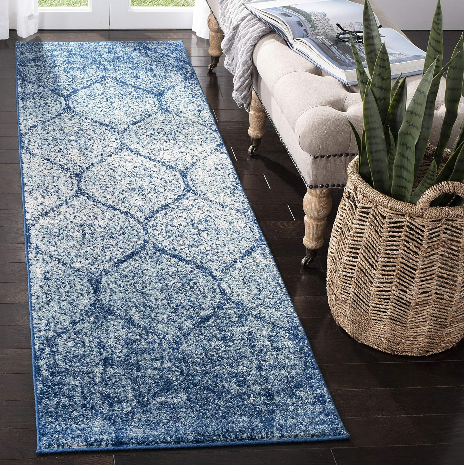 Madison Collection Accent Rug – 2’3″ X 4′, Navy & Blue, Glam Ogee Trellis Distre