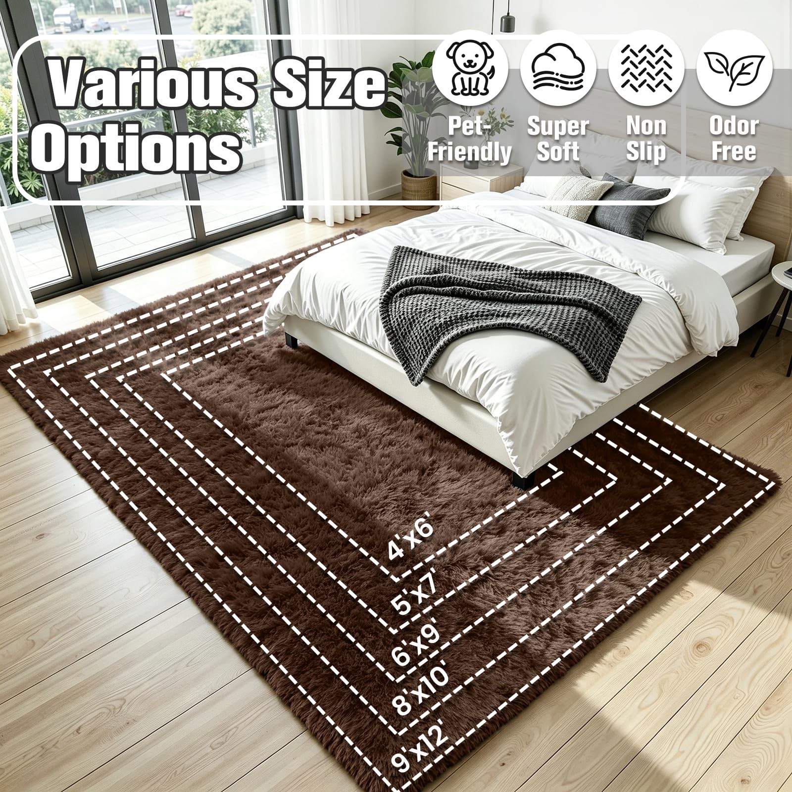 Oriannal 8’x10′ Brown Shag Area Rug