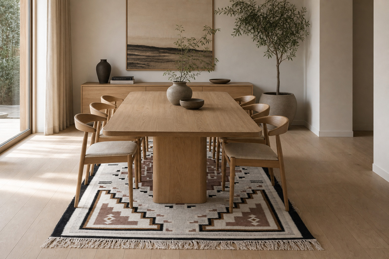 Navajo Medallion Kilim Rug Handwoven Ivory Brown Southwestern Wool Flatweave