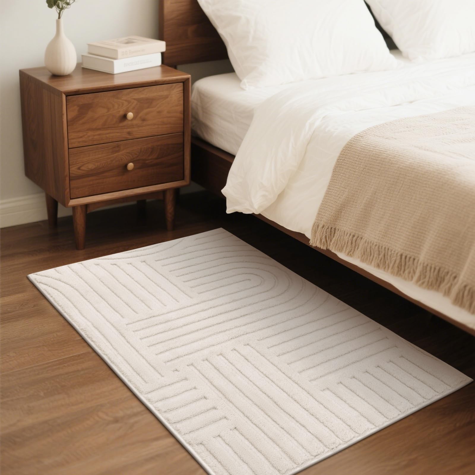 2×3 Foot Beige Soft Cozy Fluffy Arch High Low Pile Small Rug Non Slip Washable