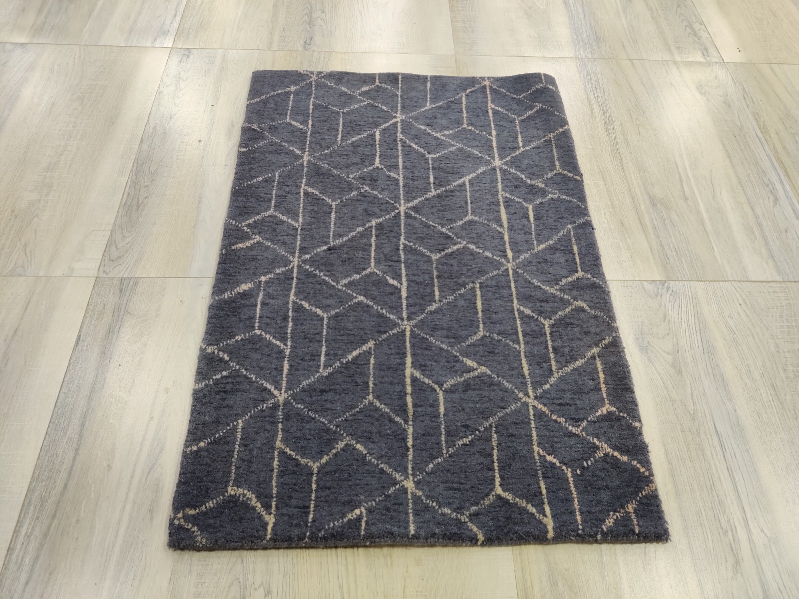 2 x 3 Handmade Rug for Kids Teens 100% Wool Loom Knotted Geometrical 3D Cube