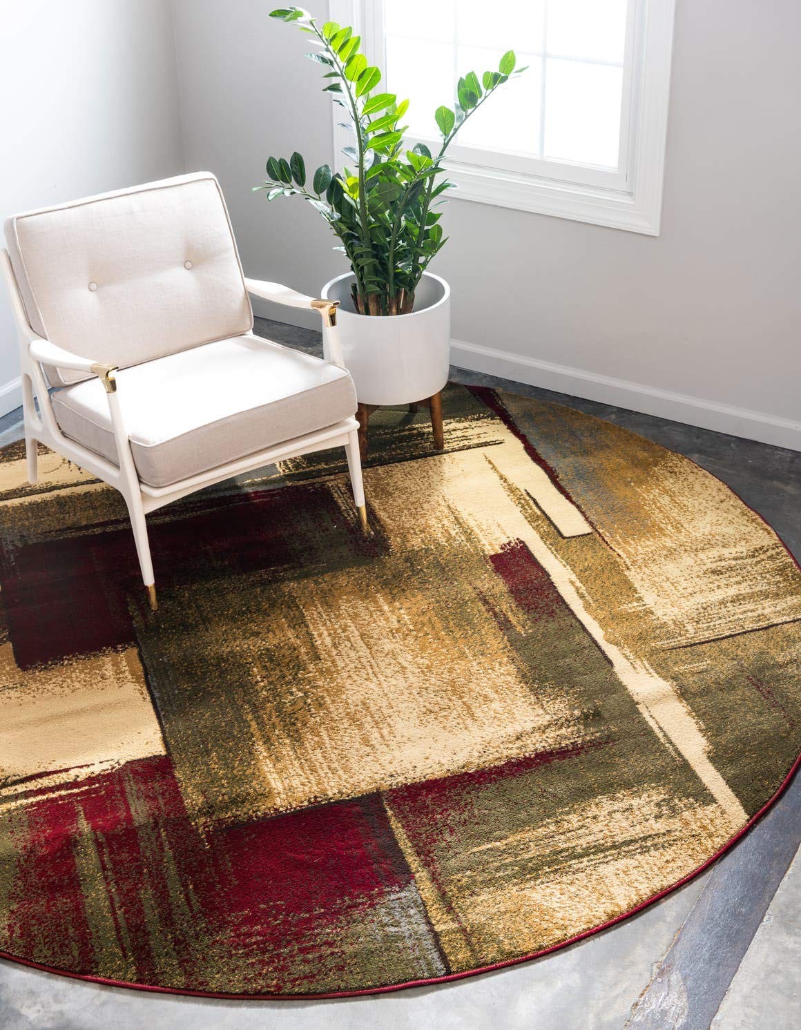 Barista Collection Area Rug – Timor (4′ 1″ Round, Multi/ Red)