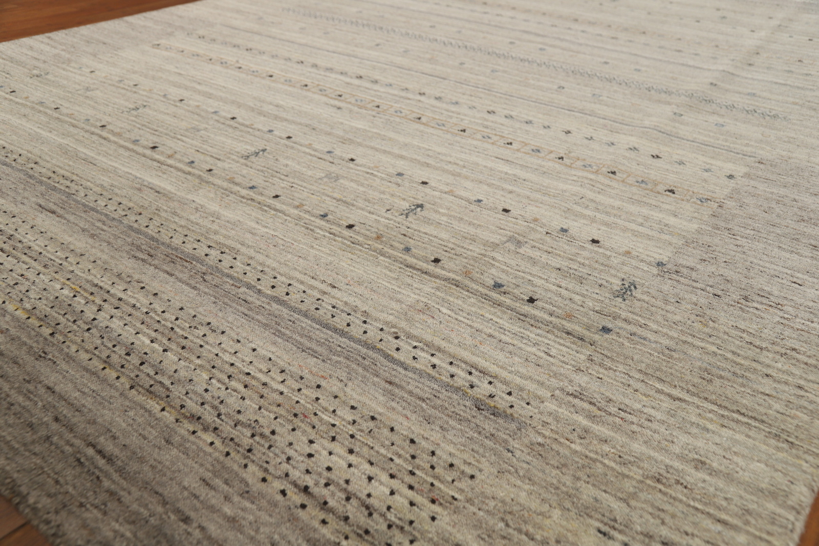 Artisan-crafted Beige Gabbeh Rug Wool Handmade Carpet 7×10 ft