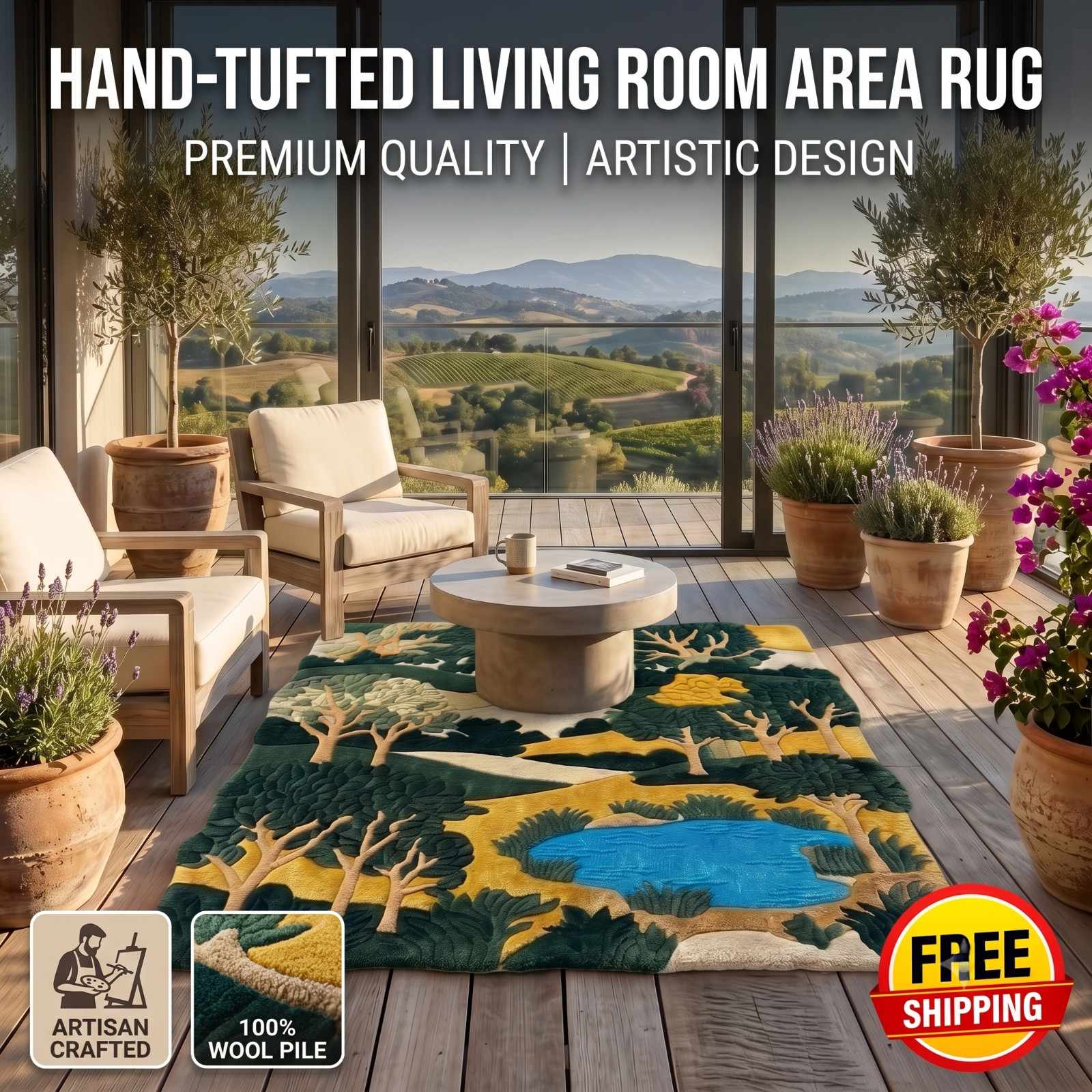 8×10 Hand Tufted Wool Area Rug Handmade Designer Carpet Living Room Decor Mat