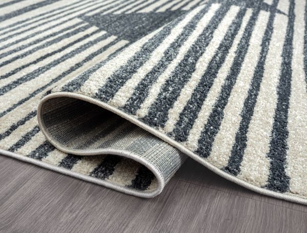Moroccan Style Diamond Fringe Indoor Transitional Cream Grey Striped Area Rug