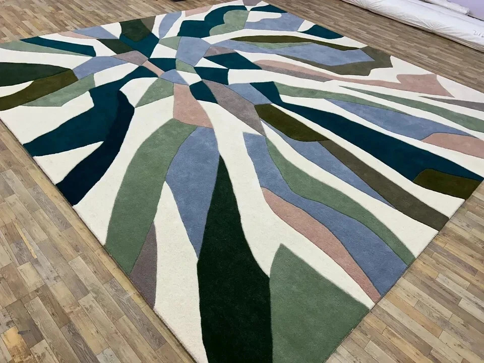 Modern Abstract Wool Area Rug Hand Tufted Contemporary Living Room Carpet