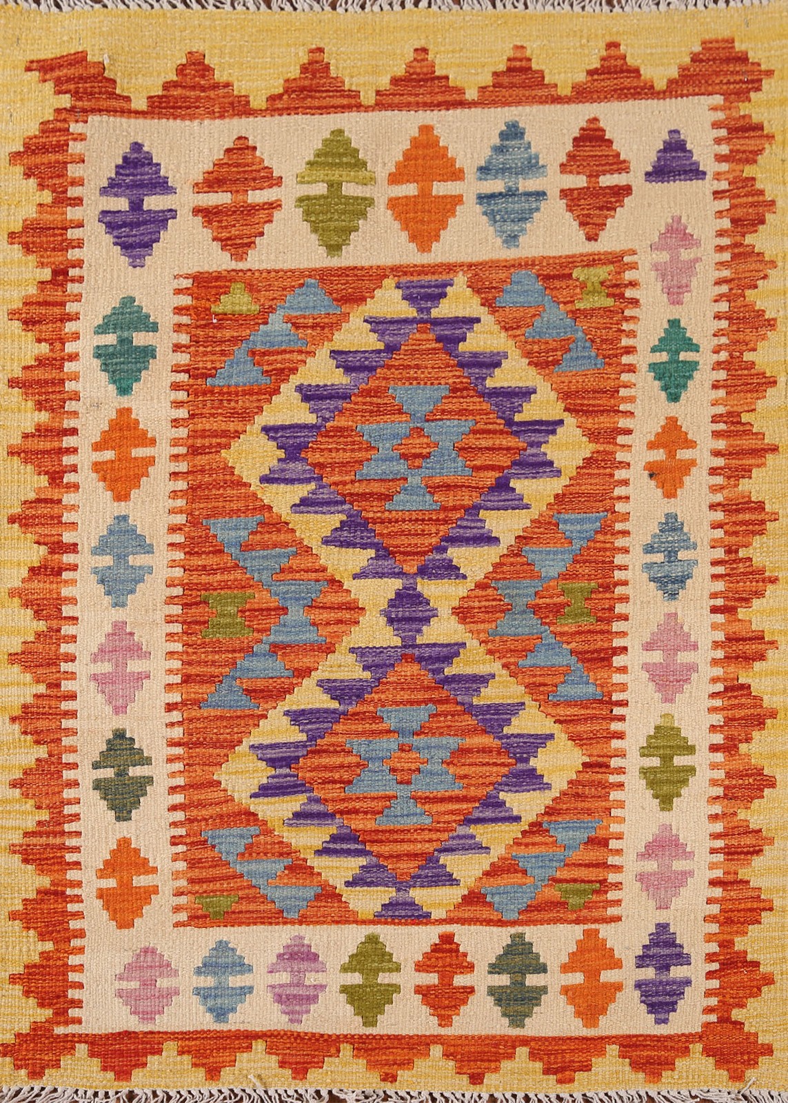 South Western Kilim Accent Rug 3×4 Ft Hand-Woven Geometric Oriental Carpet