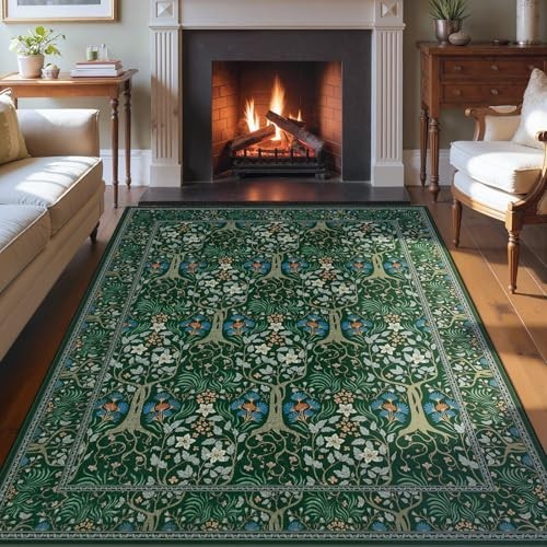 Area Rug 5×7 Washable Low Pile Non Slip Tree of Life Botanical Floral Bedroom