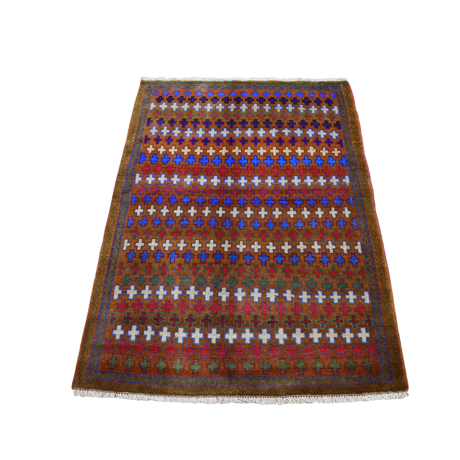3’3″x4’7″ All Over Design Hand Made Pure Wool Colorful Afghan Village Rug R53294