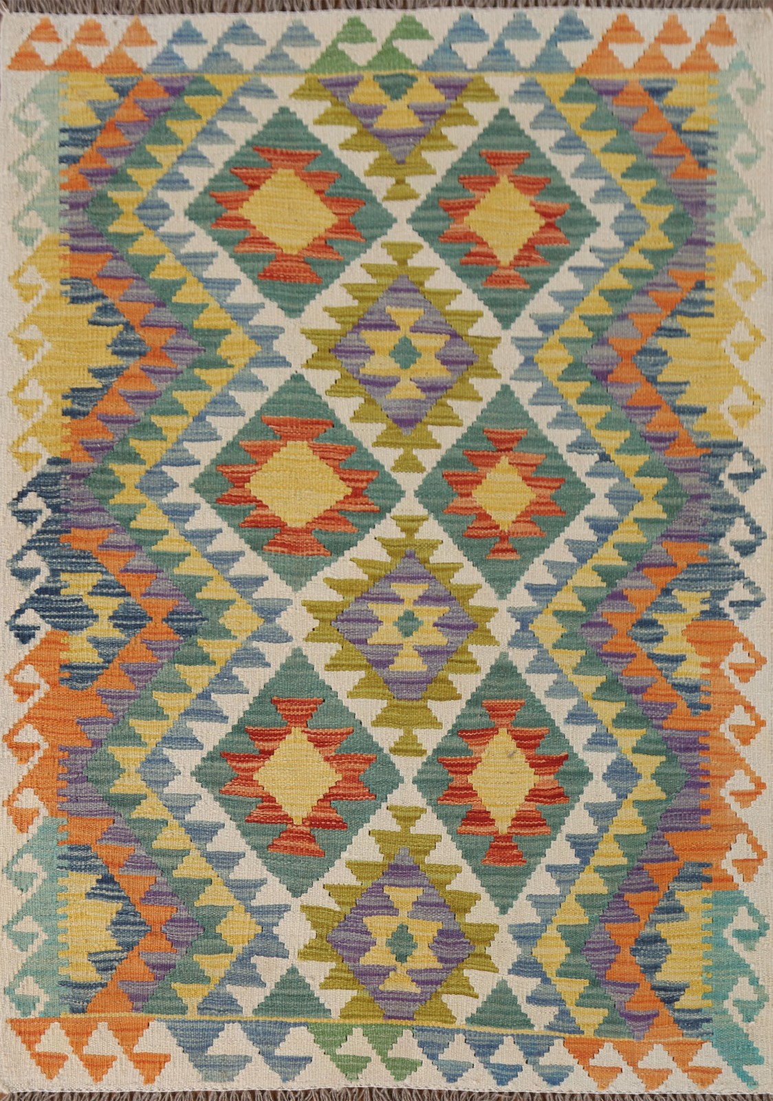 Reversible Wool Kilim Accent Rug 4×5 Ft Geometric Oriental Southwestern Carpet