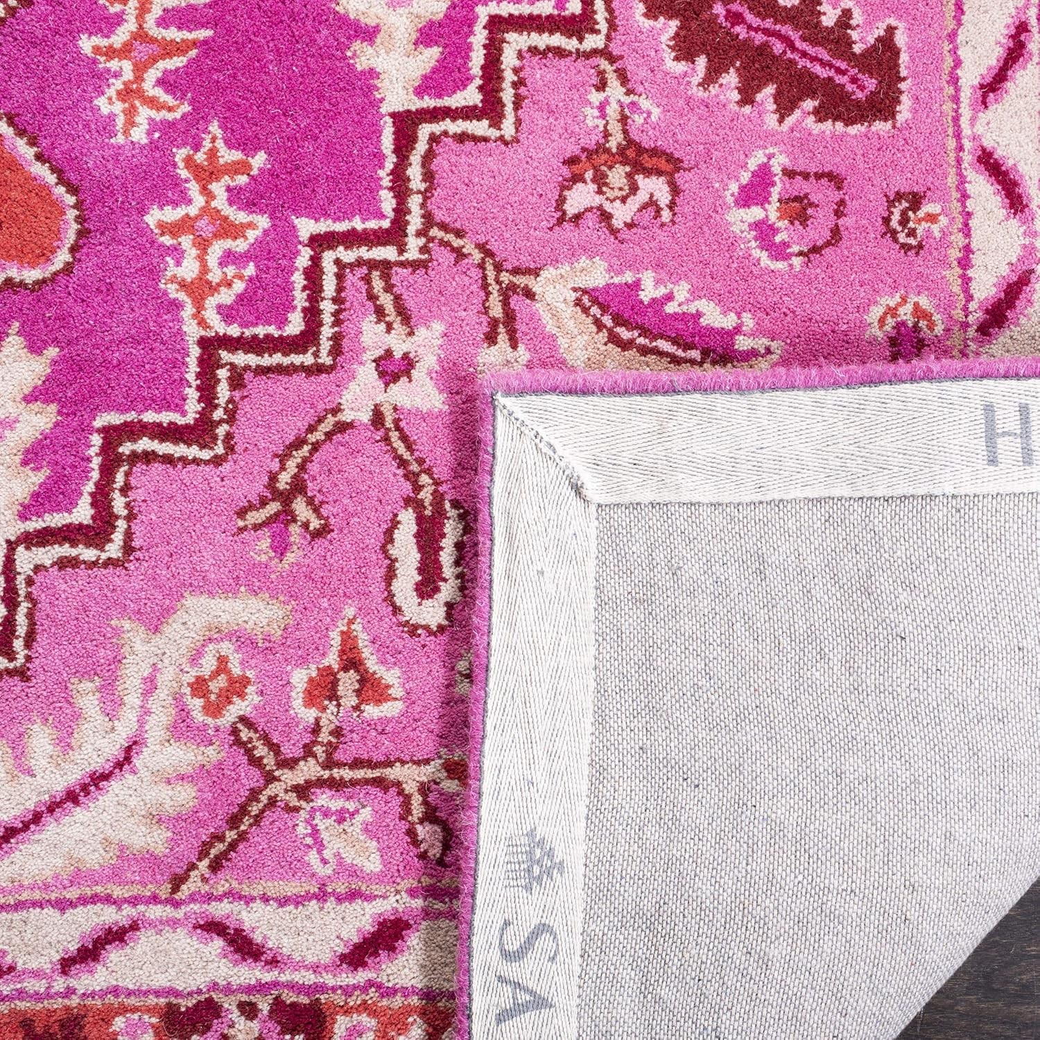 Bellagio Collection Area Rug – 5′ x 8′, Red & Pink, Handmade Medallion Wool,