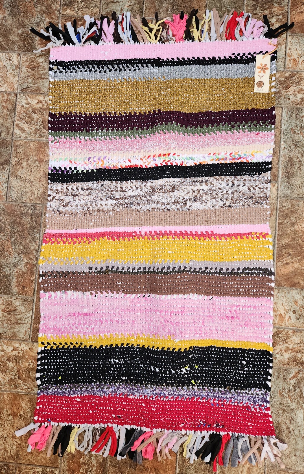 Handmade Woven Rag Rug Multicolor Rustic Farmhouse Home Decor 41 x 24 OOAK BOHO