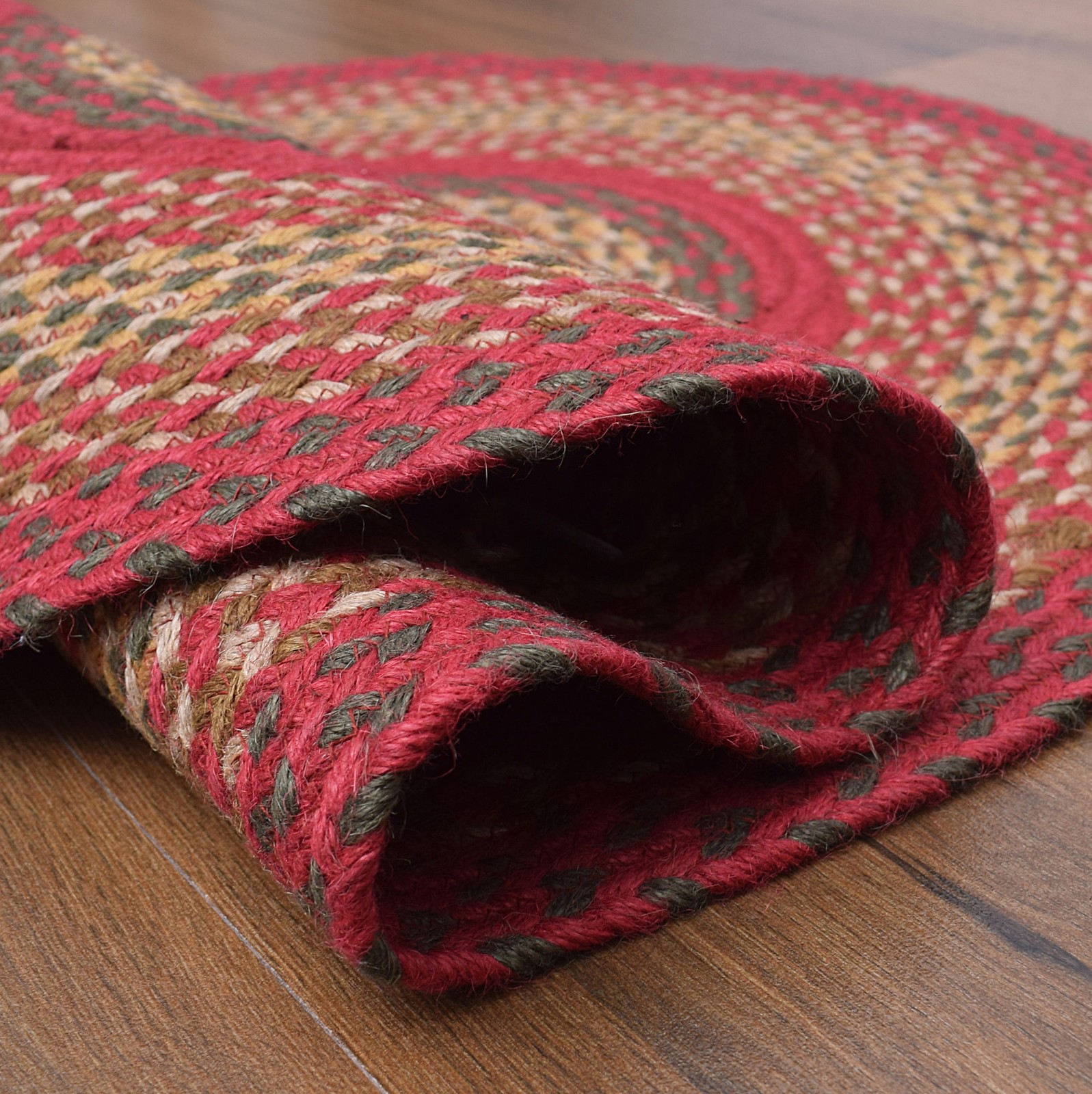 Red Braided Farmhouse Jute Rug in Rectangles Oval Runner for Kitchen