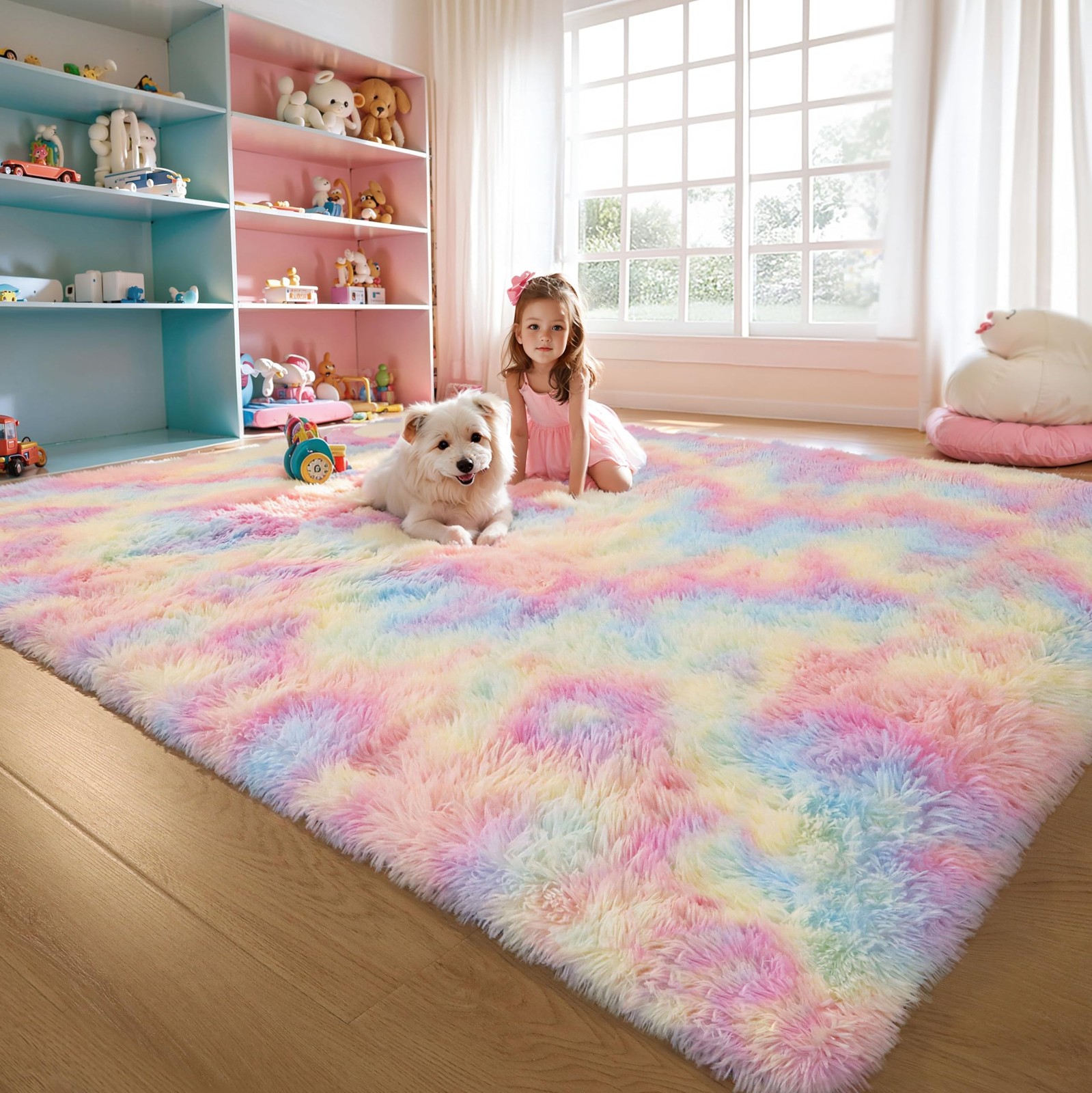 Washable 4X6 Rainbow Fluffy Shaggy Area Rugs Kawaii Princess Soft Plush Carpet