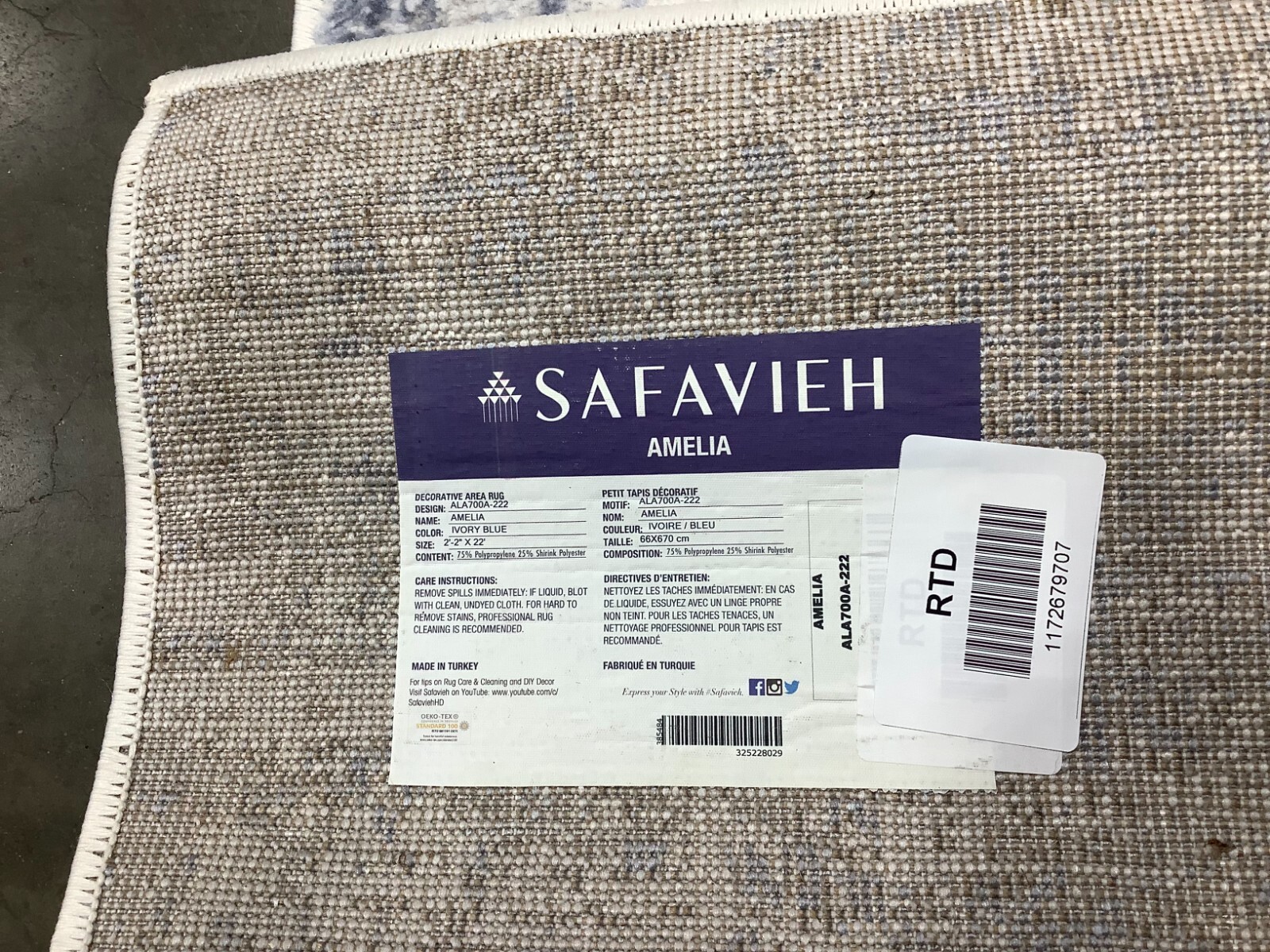 IVORY / BLUE 2′-2″ x 22′-0″ Flaw in Rug, Reduced Price 1172679707 ALA700A-222