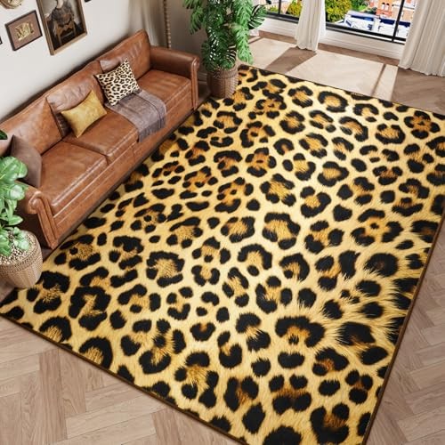 Premium Leopard Rugs for Living Room, 4×6 Cheetah Print 4×6 Feet Leopard-khaki