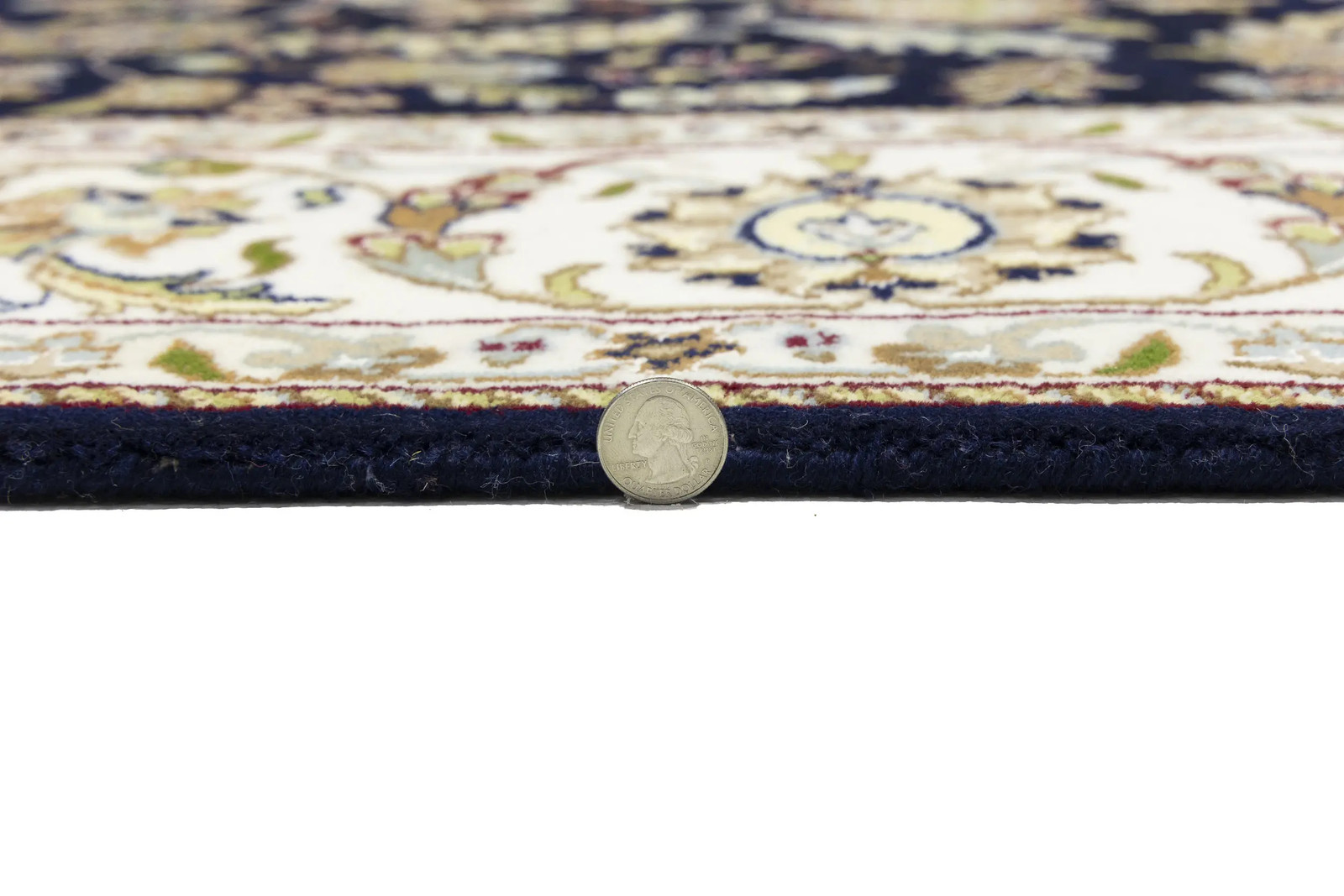 Dark Navy Wool Indo-Nain Oriental Rug Allover Floral Classic Design 6X9 ft