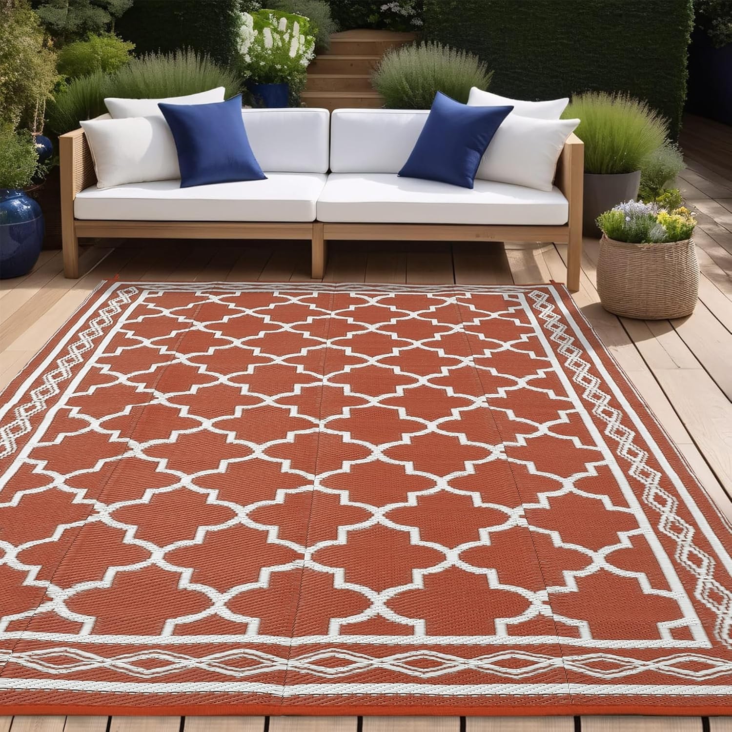 Outdoor Rug Waterproof 8 x 10 ft Reversible Foldable Patio Camping RV Porch Mat