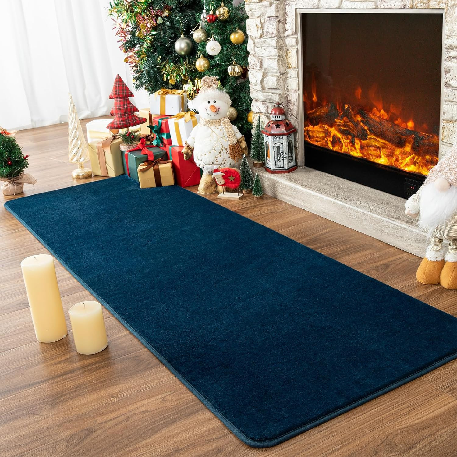 Washable Runner Rug for Bedroom Living Room, 2×6 Feet Navy Blue Memory Foam Hall