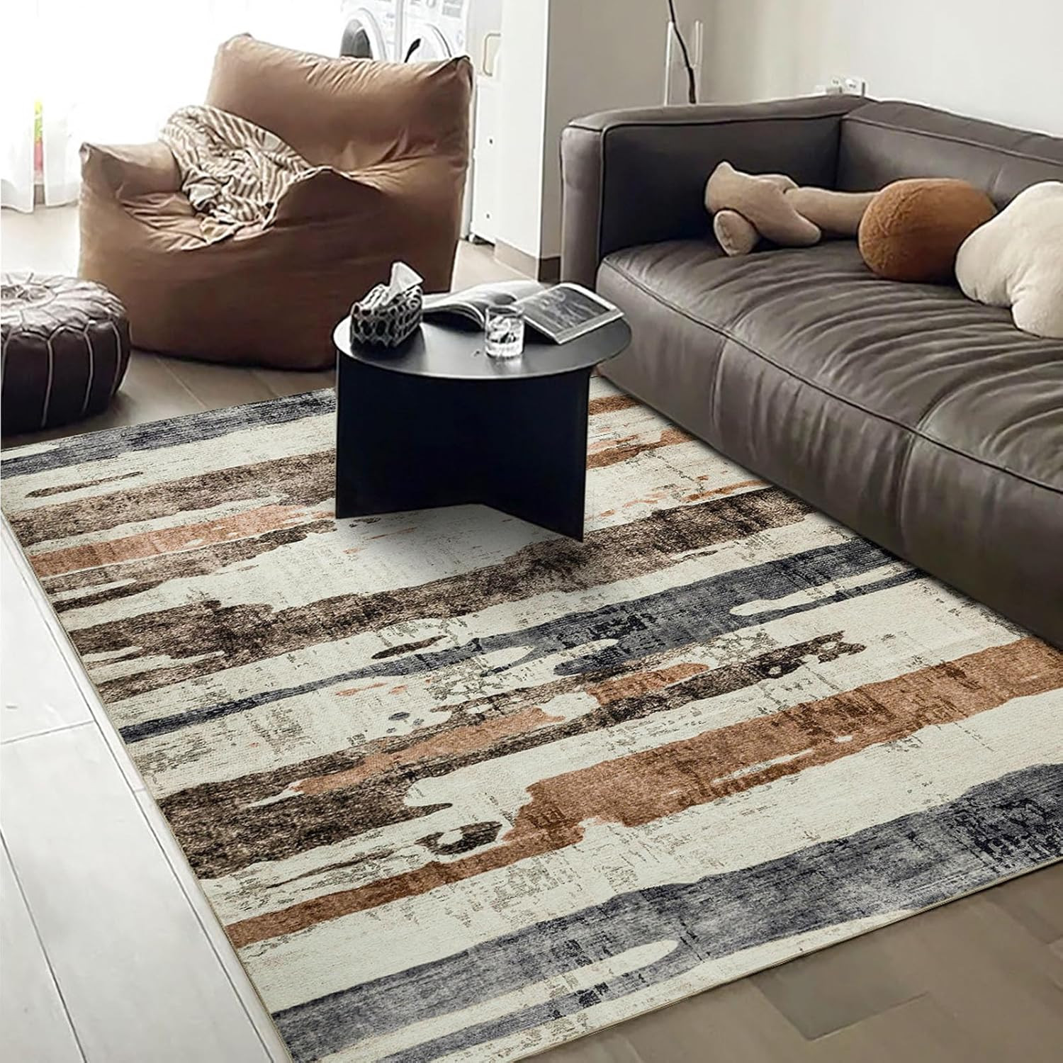 Abstract Washable Area Rug 8’X10′ Non-Slip Stain Resistant for Home & Office