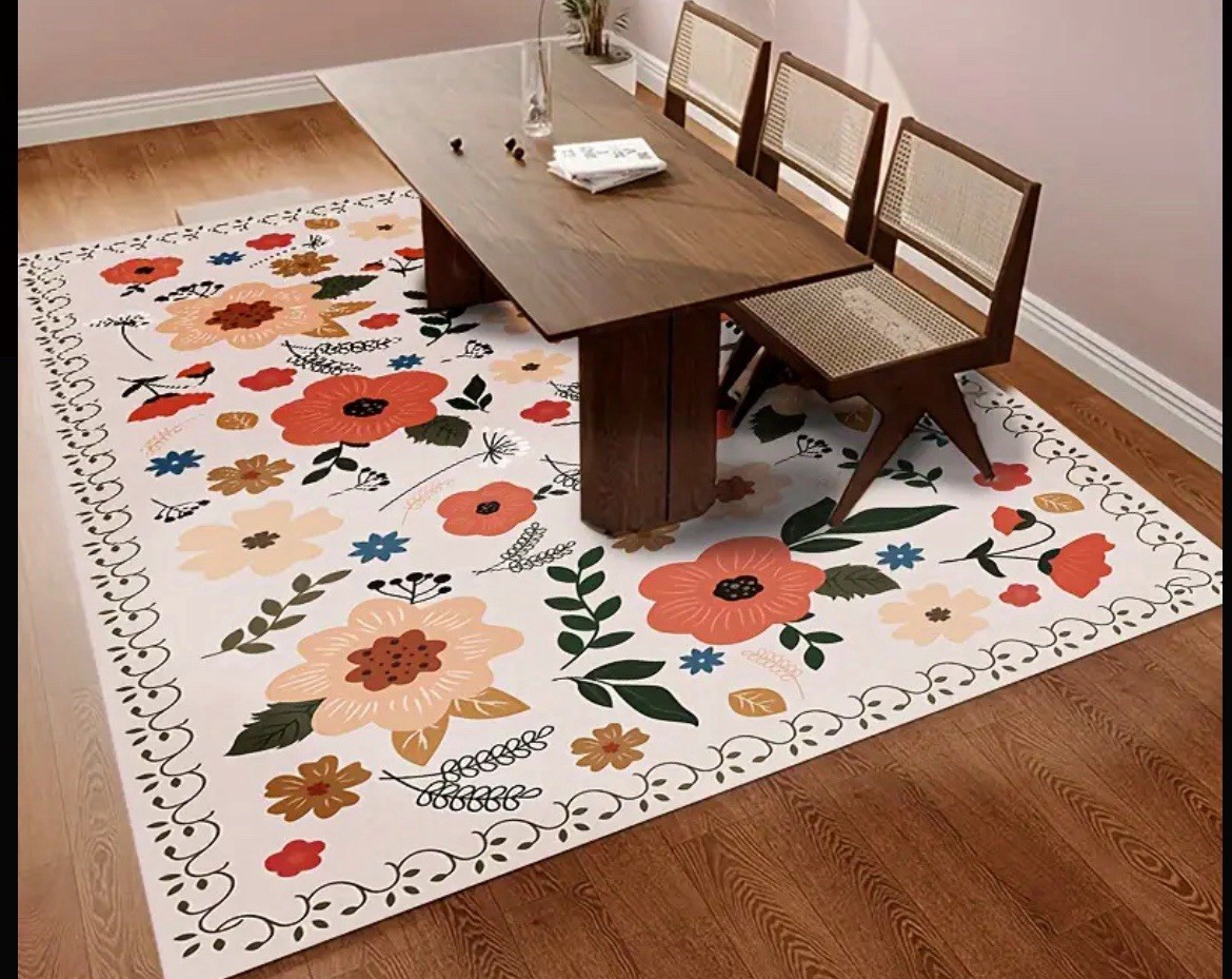 NWT 6×8 Boho Floral Rug Pink Garden Vintage Style Faux Cashmere Machine Washable