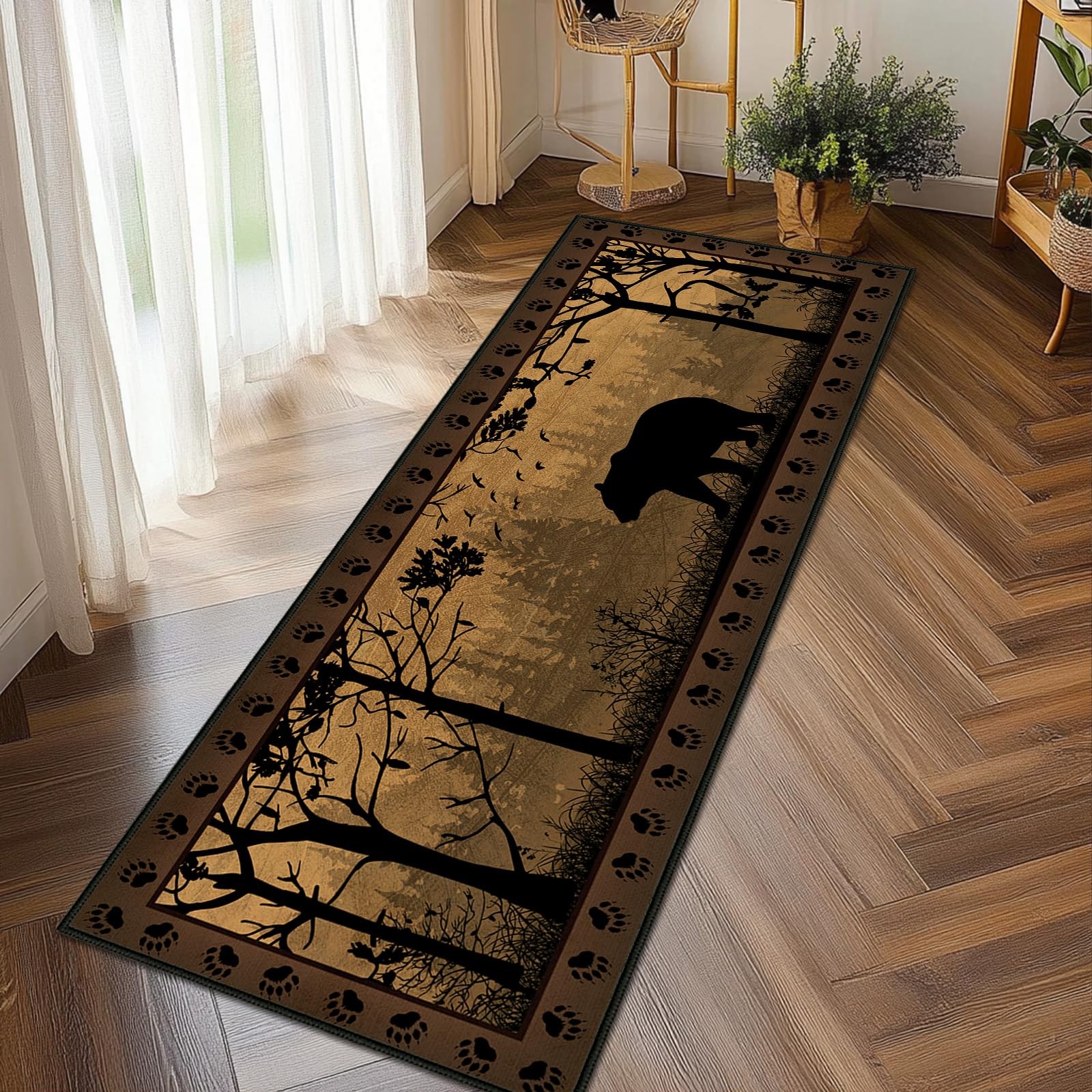 Rustic Rugs for Bathroom,Bear Country Cabin Wildlife Runner Rug 2×5 Rugs for …