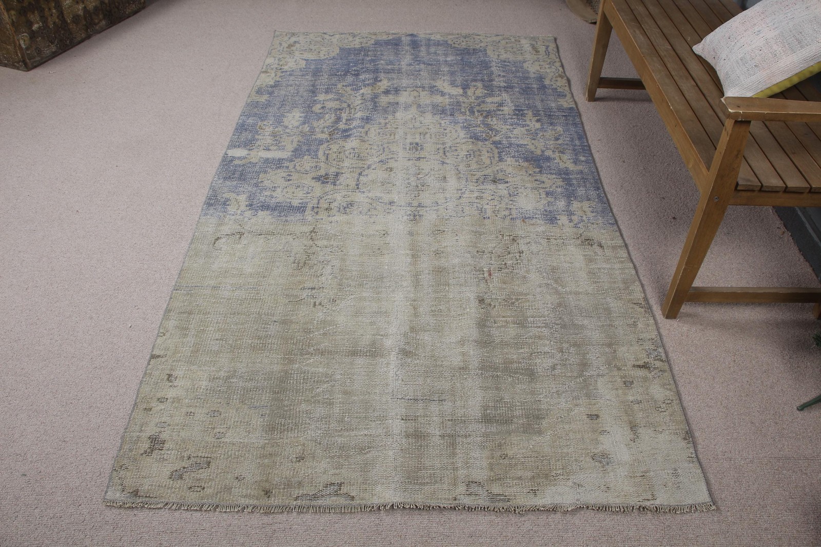 4,3×7,8 ft Vintage Rug, Turkish Rug, Blue Abstract Wool Rug