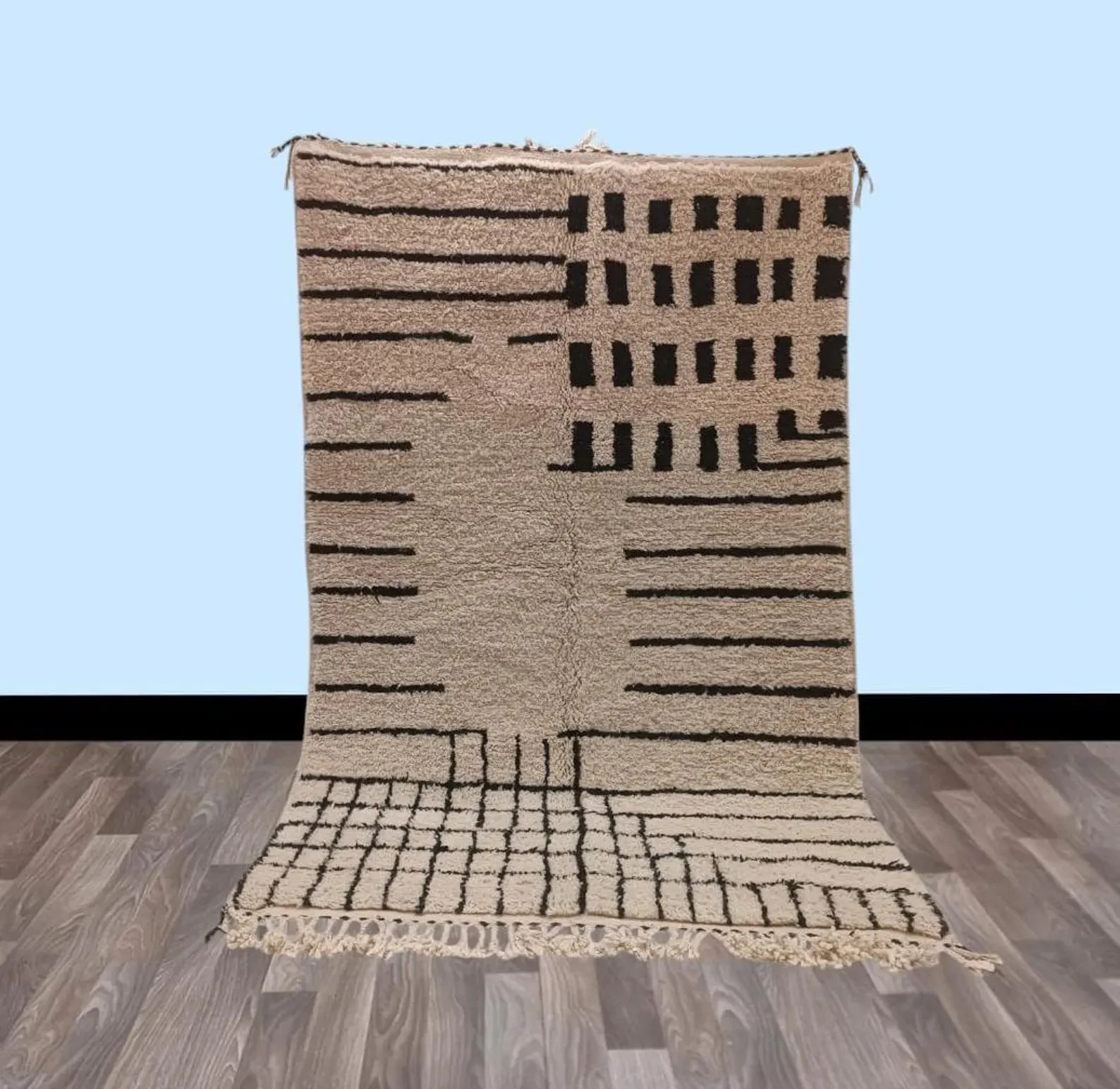 New Design Moroccan Berber Beni Ourain Wool Rug Color Beige Handmade Carpet Rug