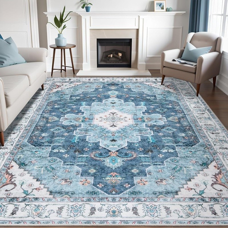 Soft Low Pile Machine Washable Non-Slip Area Rug Kids Pets Vintage Design New