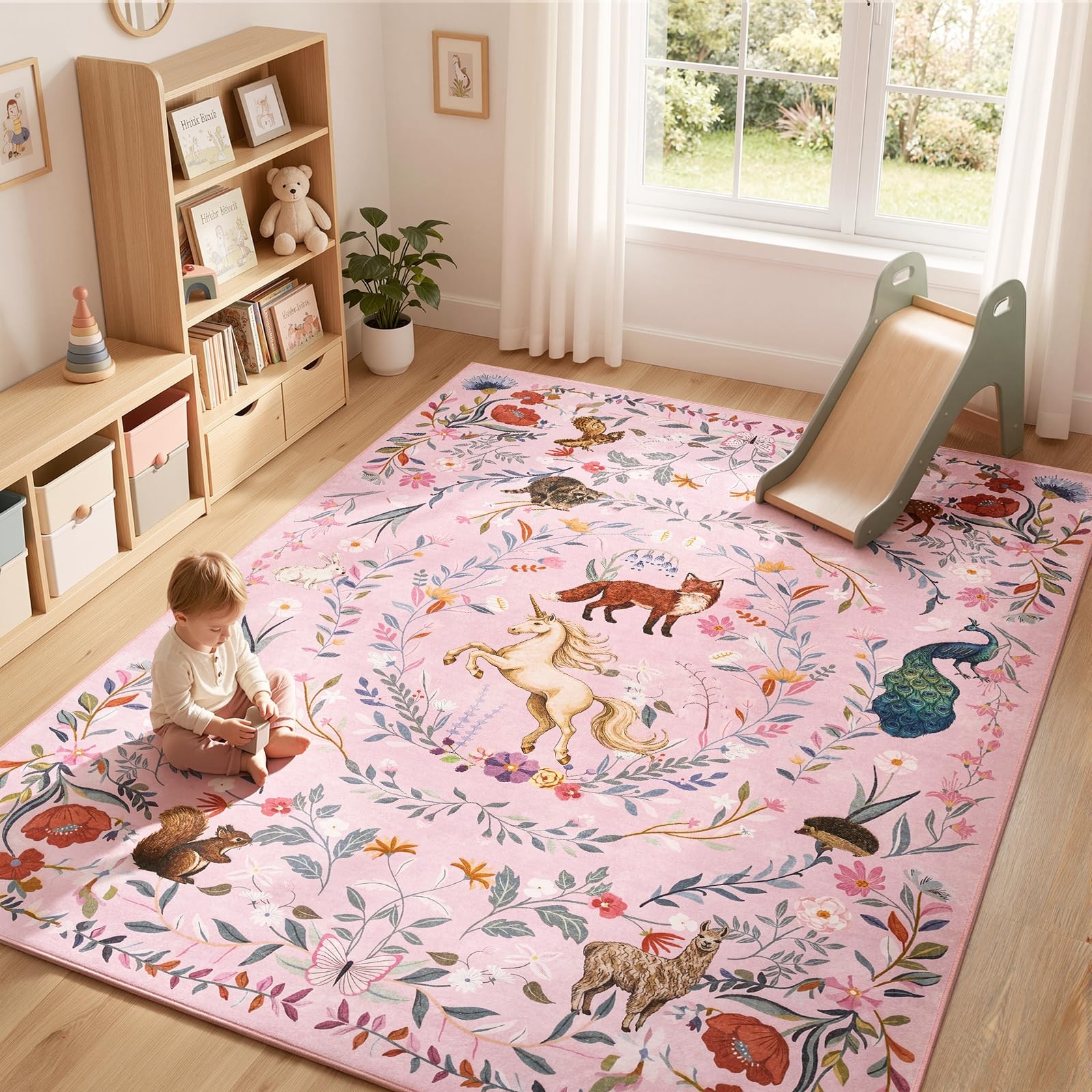 Moonrise Area Rug 8×10 Kids Room Rug Washable Unicorn Rug Soft Non-Slip Low P…