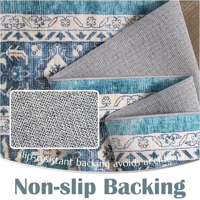 Jinchan Washable Area Rug Living Room 6′ x 9′ ft Distressed Rustic Floral Blue