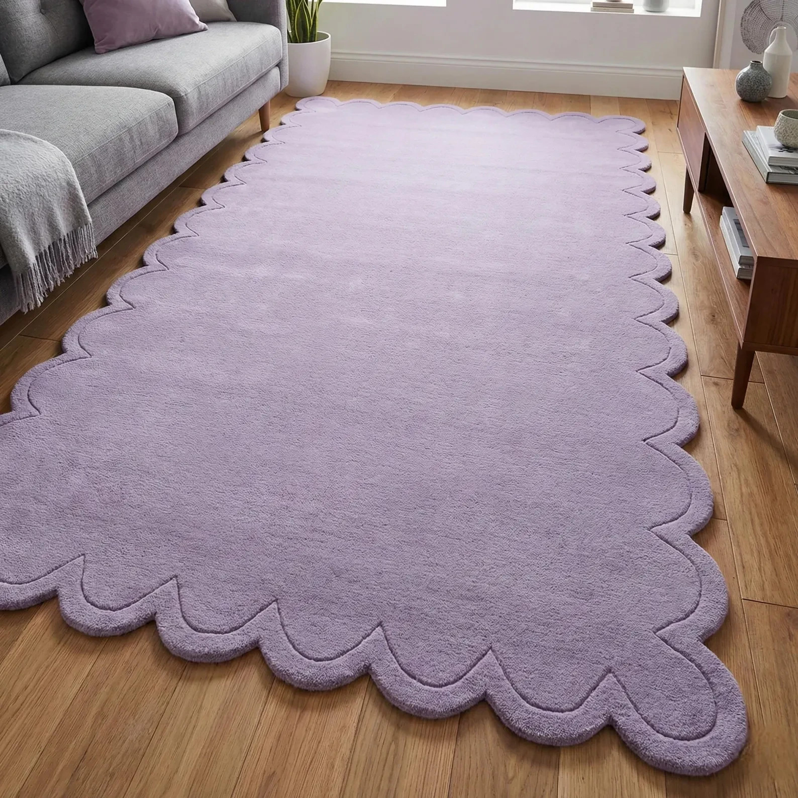 Lavender Scalloped Rug Luxury Hand Tufted Rug – Premium Wool Area Carpet –Modern