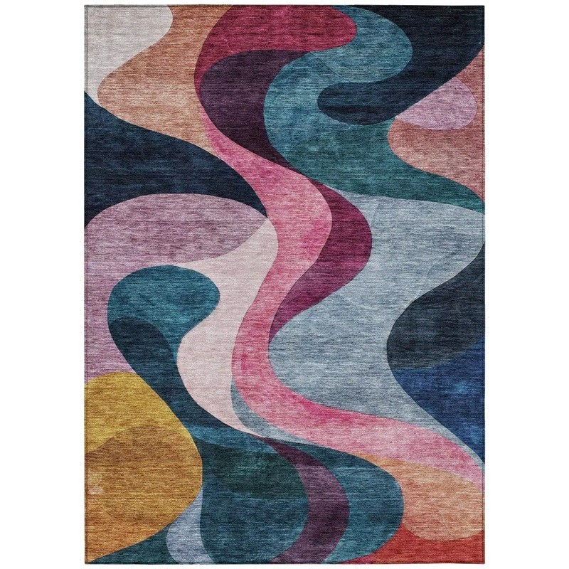 Blue Area Rug Colorful Wave Design Multicolor Floor Accent Carpet Door In Out
