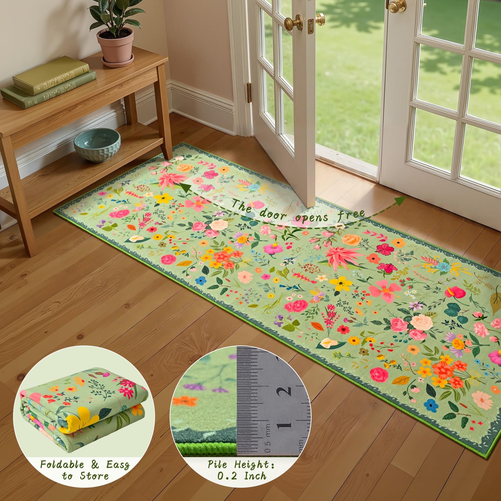 ISEAU Floral Bedroom Rug 4×6, Washable Boho Flower Area Rug, Non-Slip Low-Pil…