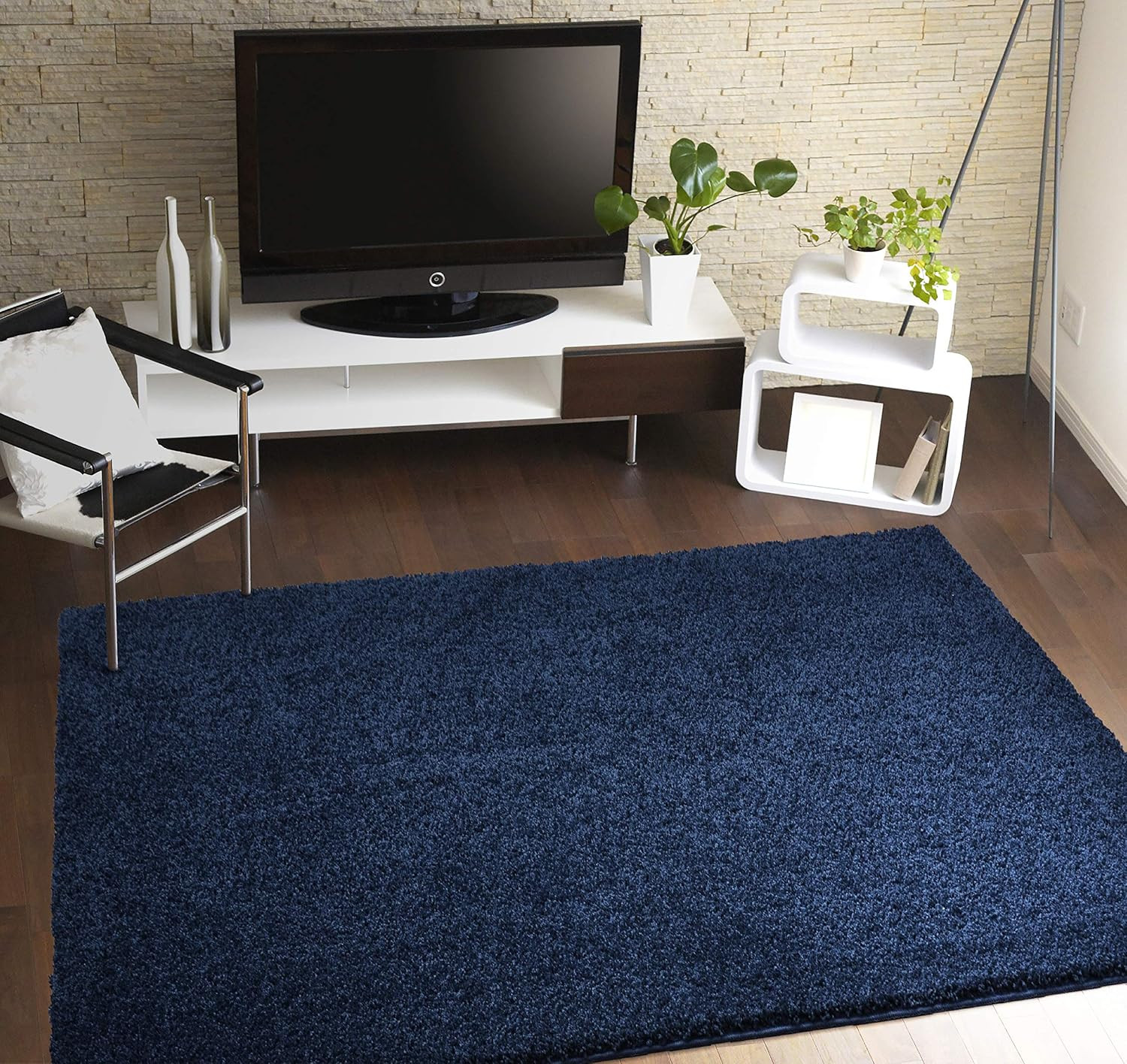 Skyline Shag 3 Ft. X 5 Ft. Area Rug Navy Area Rug– Soft and Fluffy Shag Texture,