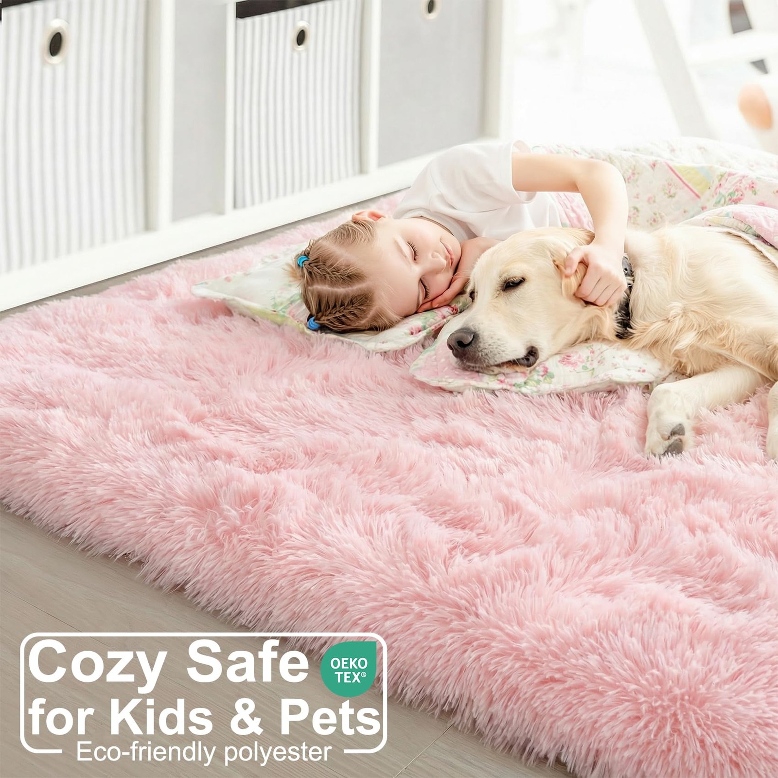 Light Pink Area Rugs for Bedroom Girls, Living Room Decor, Fluffy Fuzzy Plush…