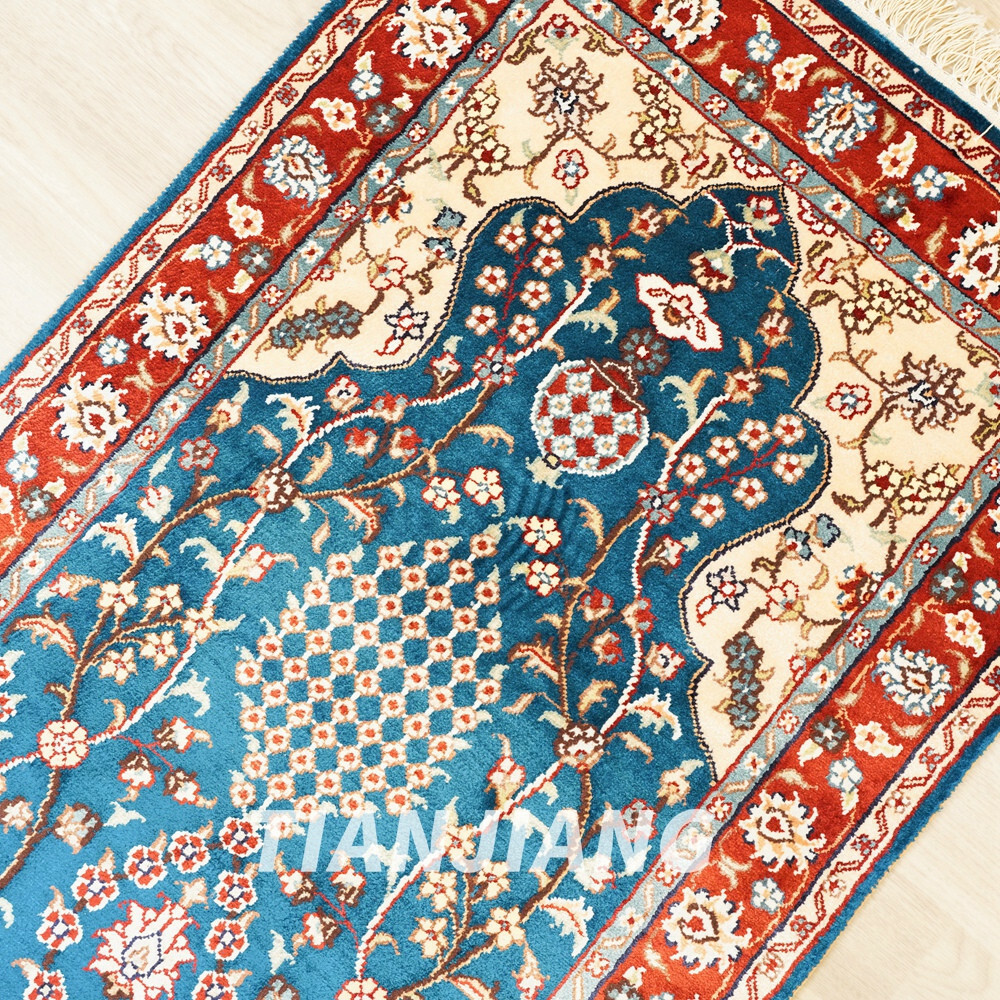 2’x3′ Handmade Silk Carpet Blue Home Decor Traditional Floral Indoor Rug 406M