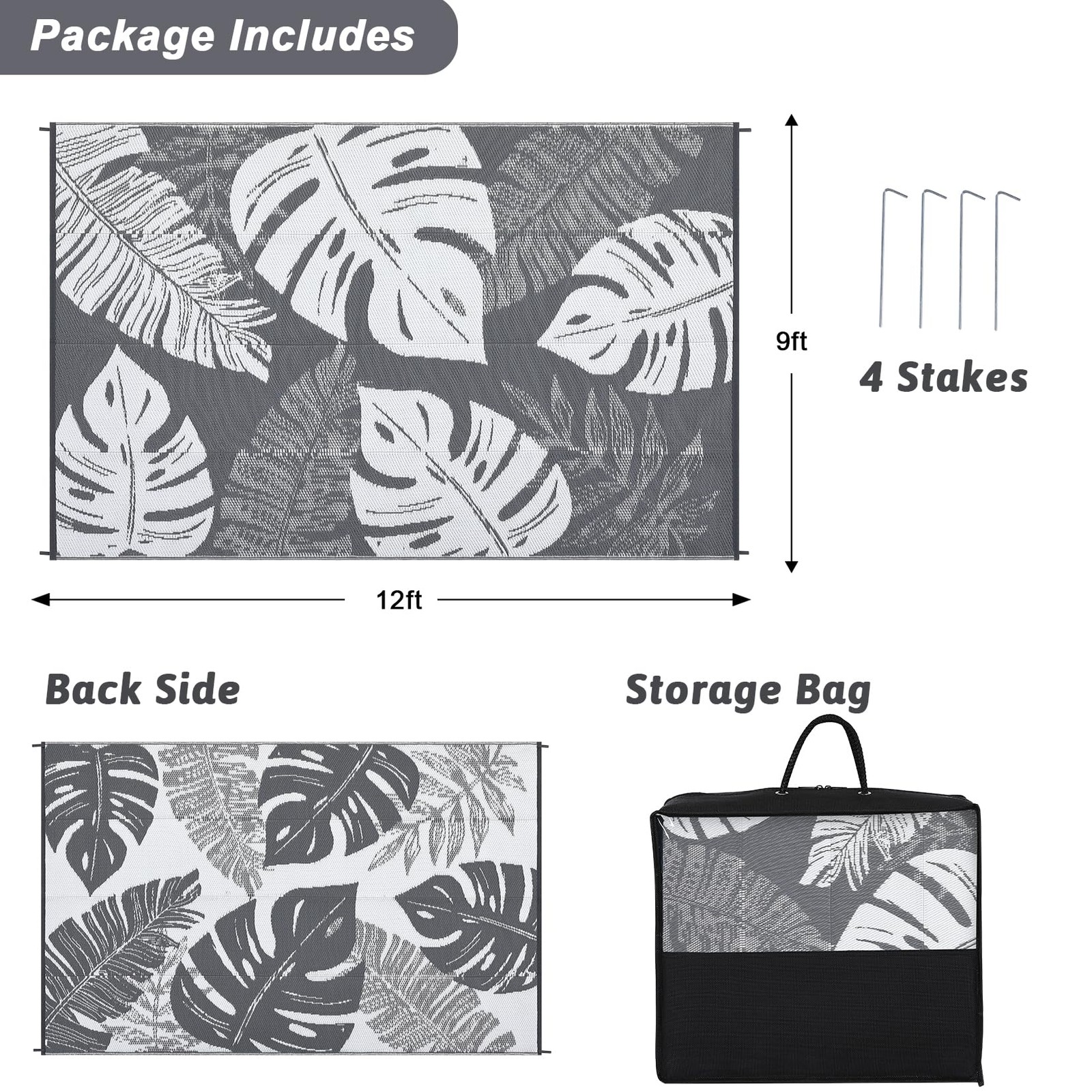 UV Fade Resistant Foldable Plastic Straw Patio Rug 8×10/9×12/9×18 FT for Pool US