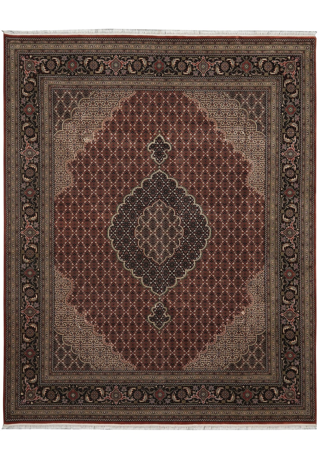 8 x 10 Woo Silk Hand-Knotted Rug Tabriiz Mahii Pom Roby #F-3085