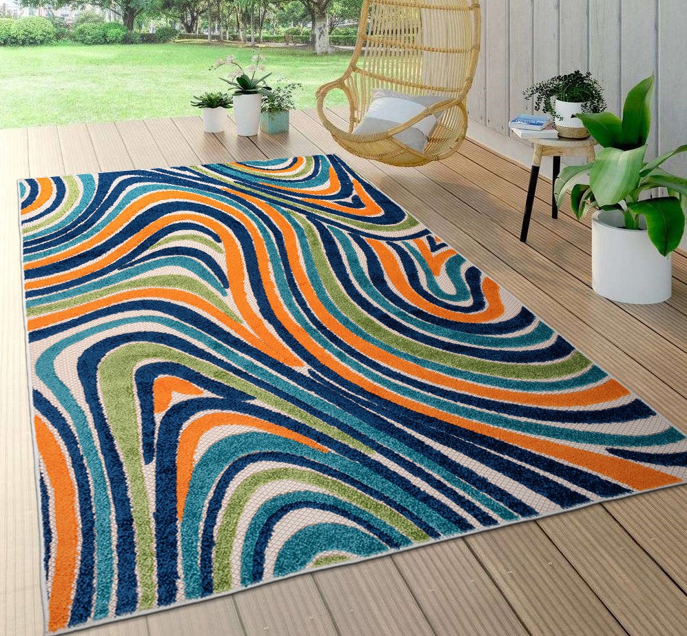 Rugshop Outdoor Rugs Modern Waves Indoor/Outdoor Carpets Washable Rugs Patio Rug
