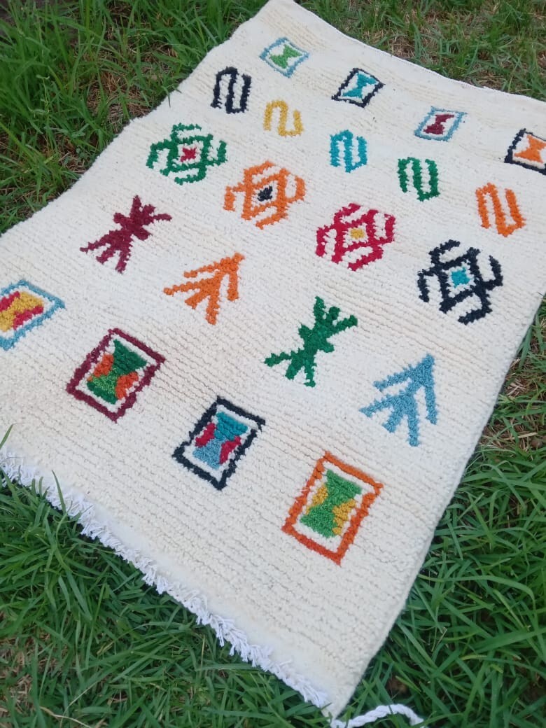 Rug Handmade Moroccan Vintage Rug Geometric Berber Multicolor Carpet 3’2″x4’5″ft