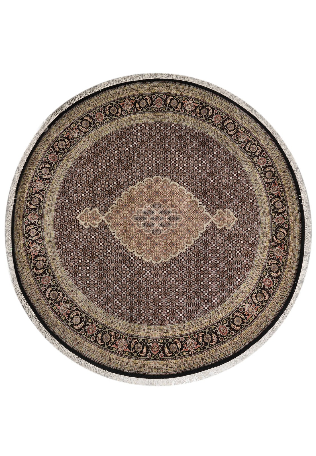 8 x 8 Feet Round Wool and Silk Mahii Tabriiz Rug Invemtory Clearance #F-4641