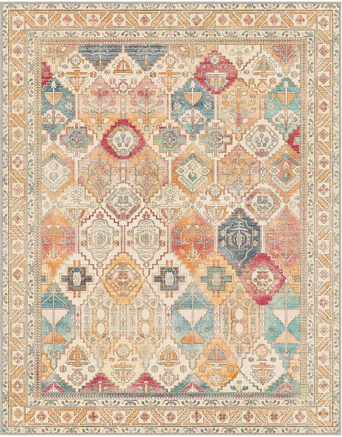 Chenille Low Pile Washable Rug 8×10 – Stylish Non-Slip Carpet for Living Room