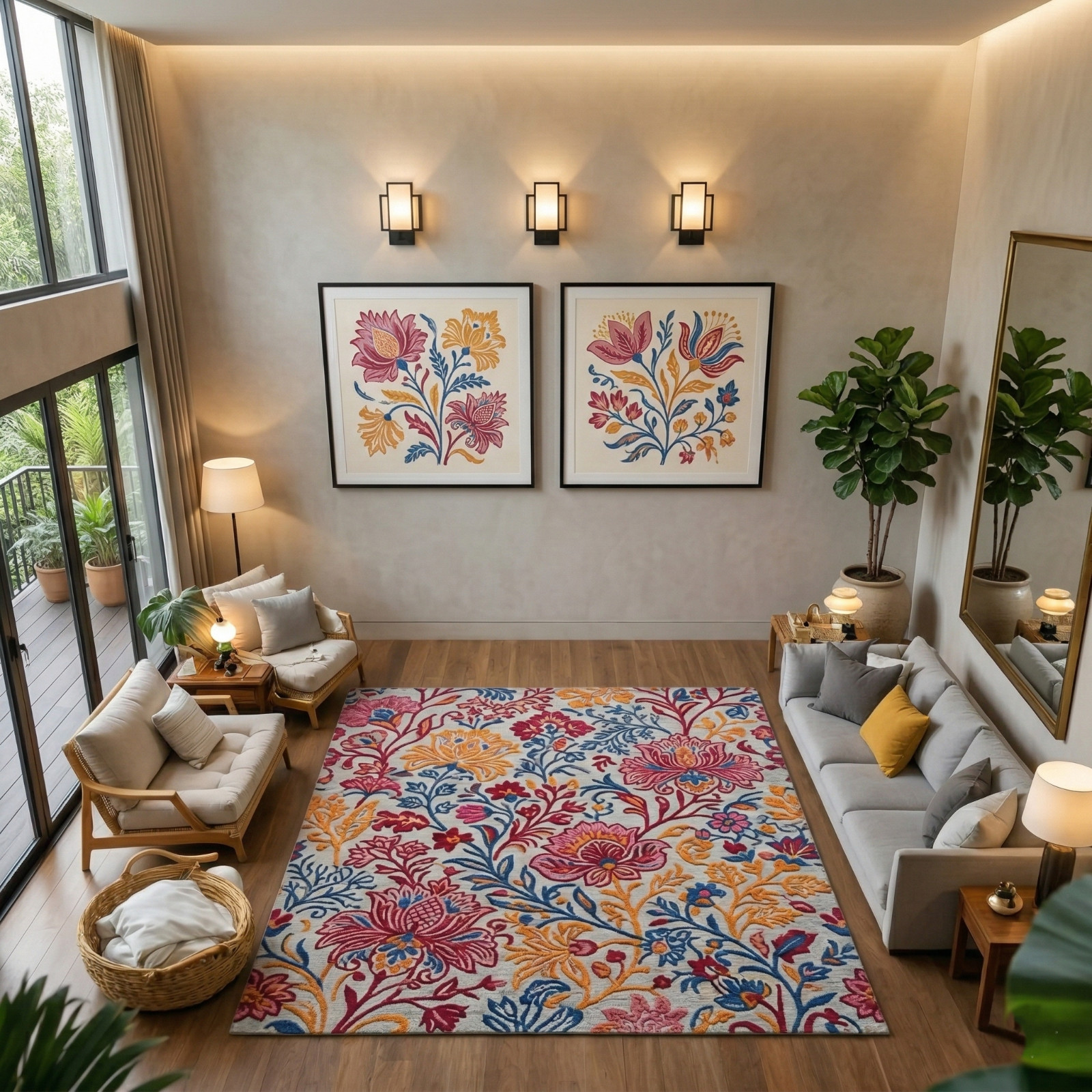 9×12 Hand Tufted Wool Rug Floral Multicolor Living Room Carpet