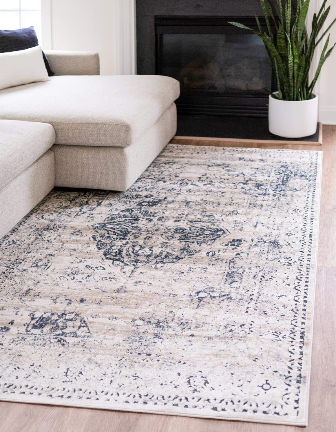 Unique Loom Chateau Collection Area Rug – 8 X 10 Rectangle Dark Blue/ Beige