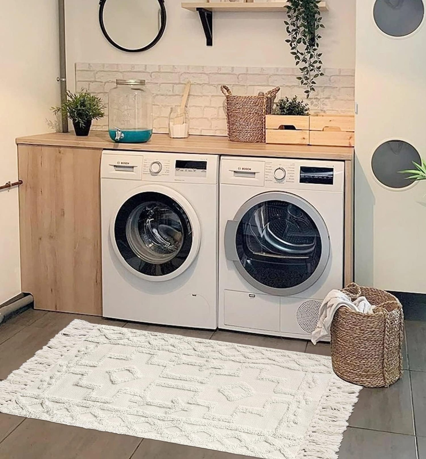 Uphome Boho Bathroom Runner Rug 2 X 4.3 Washable Woven Cotton Bedroom Rug